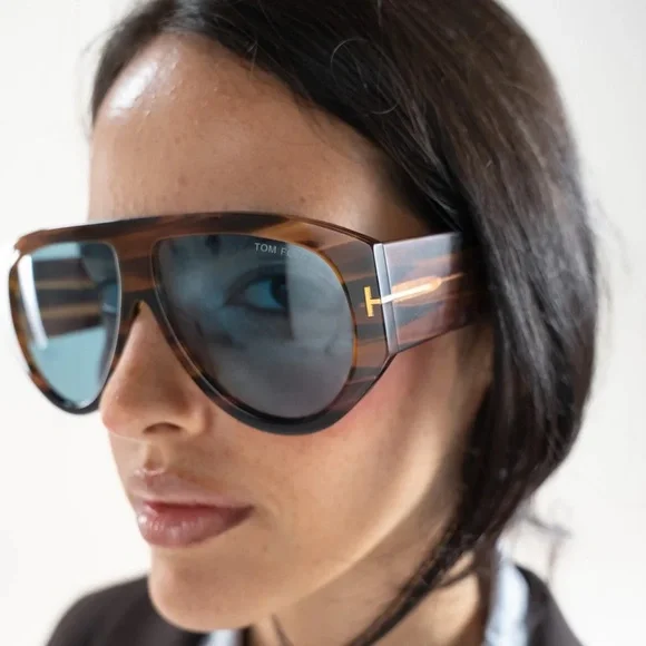 Tom Ford BRONSON Striped Brown Blue Sunglasses 60mm NWT - Picture 2 of 10